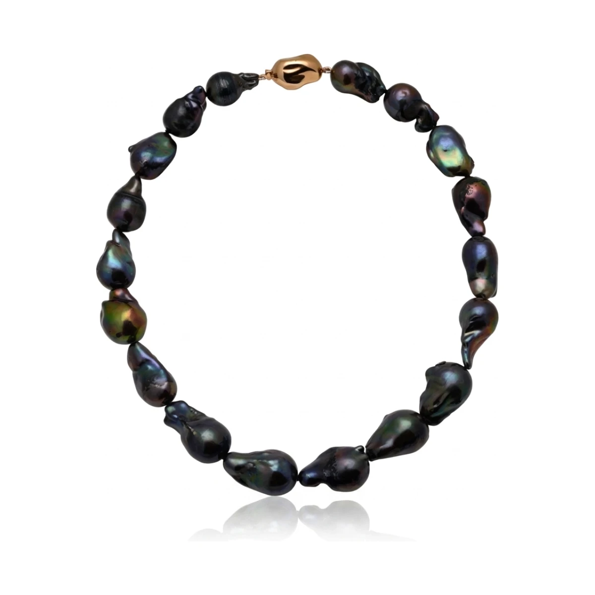 Black Baroque Freshwater Pearl Necklace 13 to 14.5mm