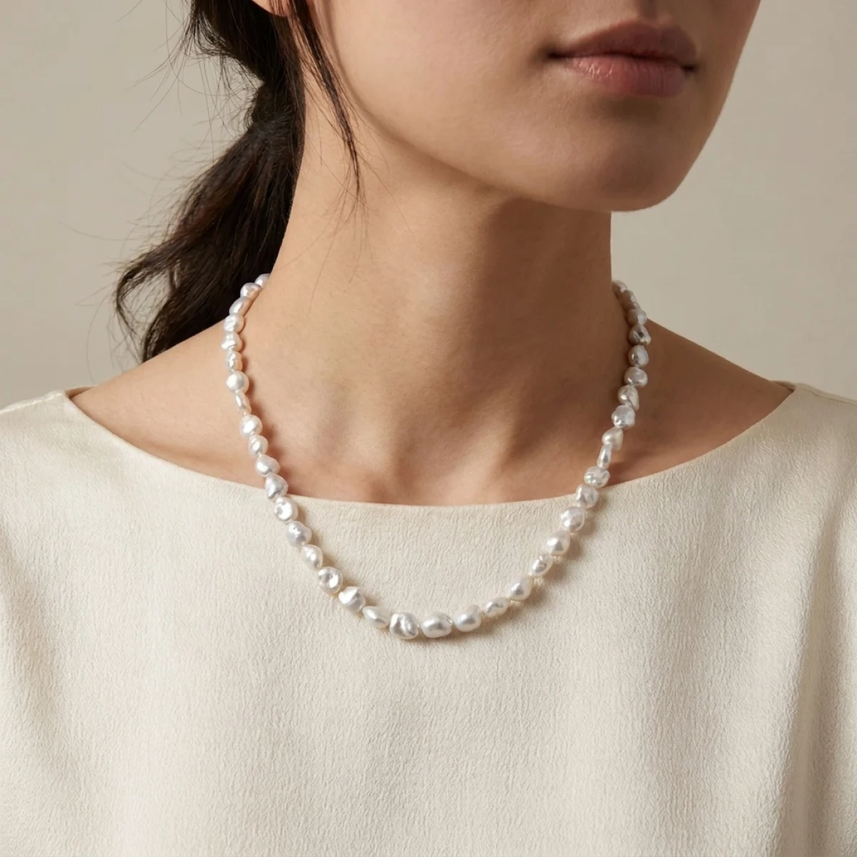 Silver South Sea Keshi Pearl Necklace | 6 to 9mm
