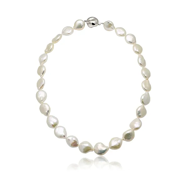 White Freshwater Baroque Coin Pearl Necklace | 13 to 14.5mm