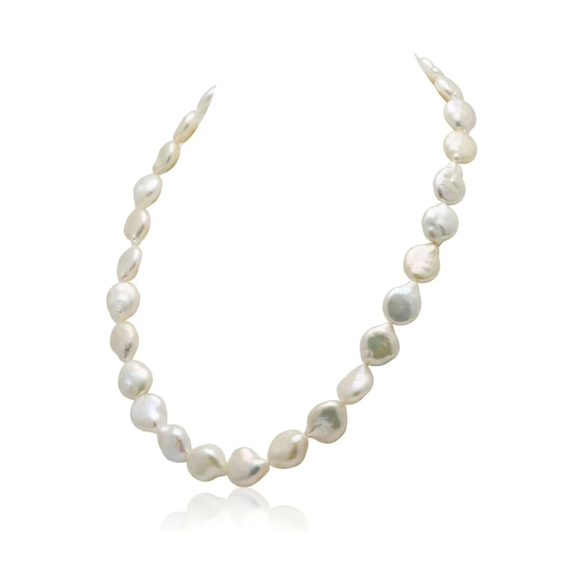 White Freshwater Baroque Coin Pearl Necklace | 13 to 14.5mm