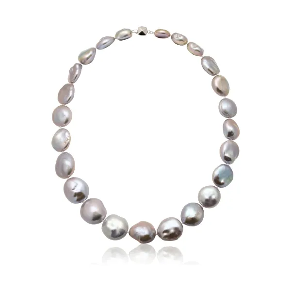 Grey Freshwater Baroque Coin Pearl Necklace | 15 to 19mm