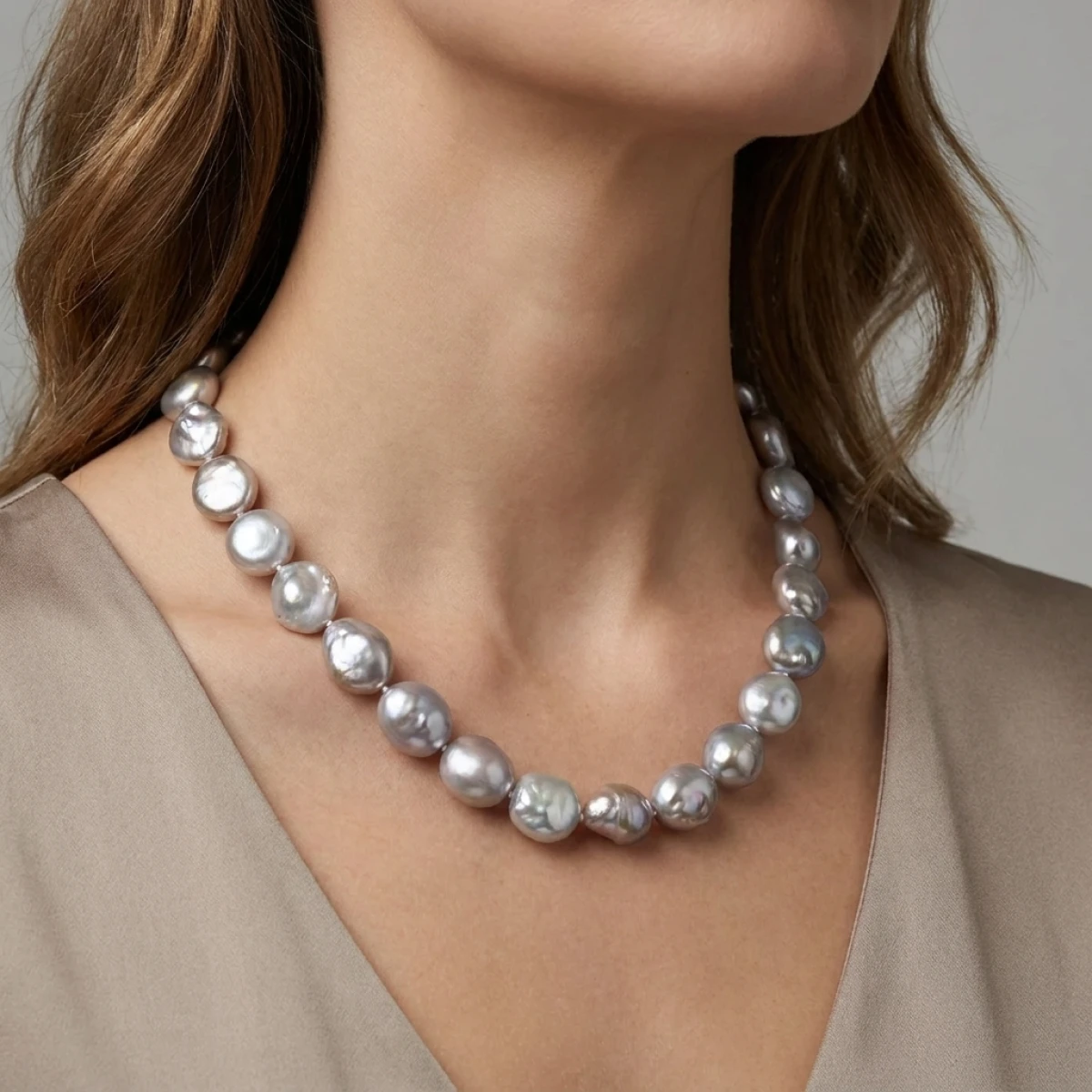 Grey Freshwater Baroque Coin Pearl Necklace | 15 to 19mm