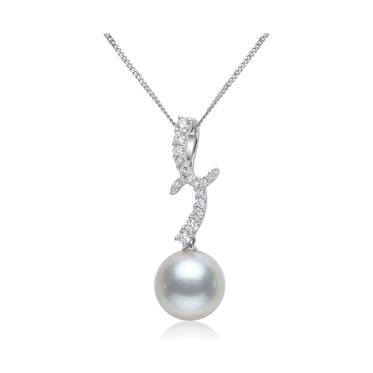 South Sea Pearl & Diamond Contemporary Design Pendant  |  18ct White Gold