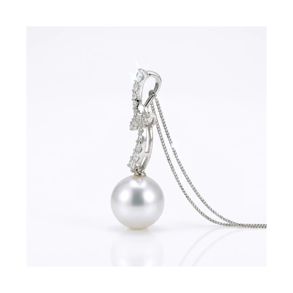South Sea Pearl & Diamond Contemporary Design Pendant  |  18ct White Gold