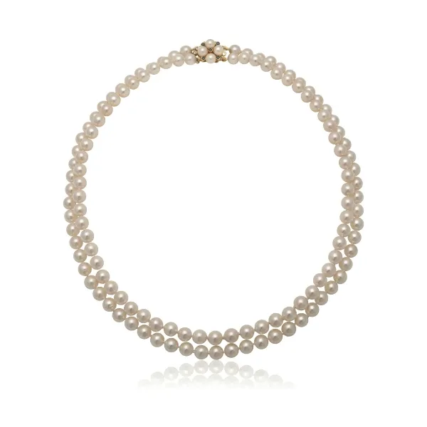 Double Row Akoya Pearl Necklace 5.5/6mm On 9ct Sapphire & Pearl Clasp