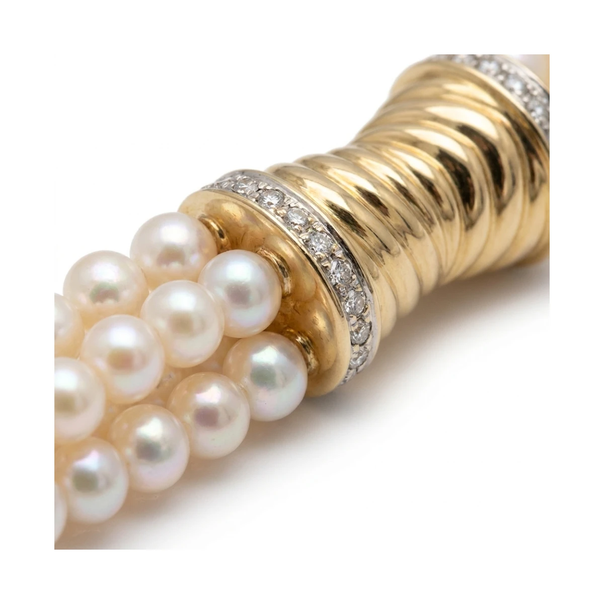 White Freshwater Pearl Multi-Row Twist Necklace |18 ct Yellow Gold