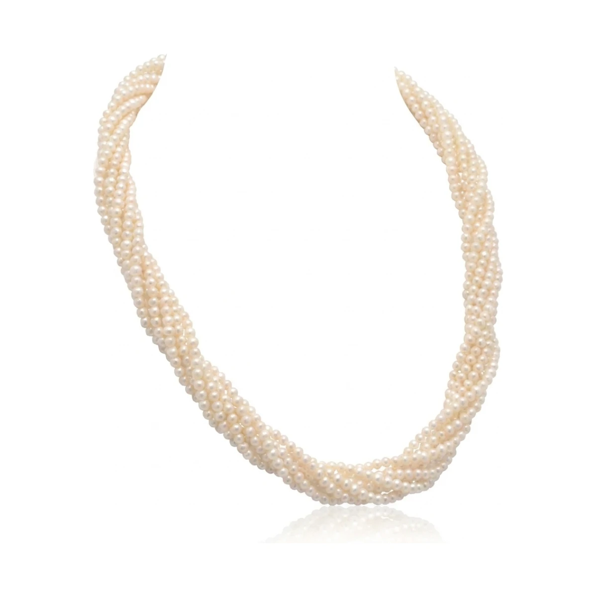 White Freshwater Pearl Multi-Row Twist Necklace |18 ct Yellow Gold