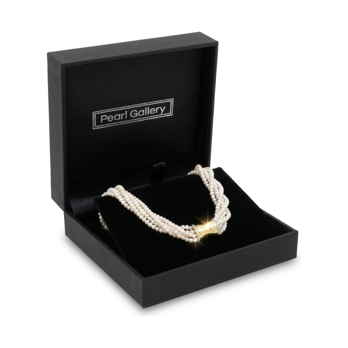 White Freshwater Pearl Multi-Row Twist Necklace |18 ct Yellow Gold