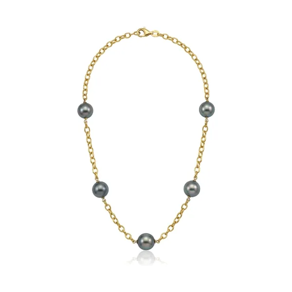 Tahitian Pearl & Oval Chain Link Necklace  |  9ct Yellow Gold