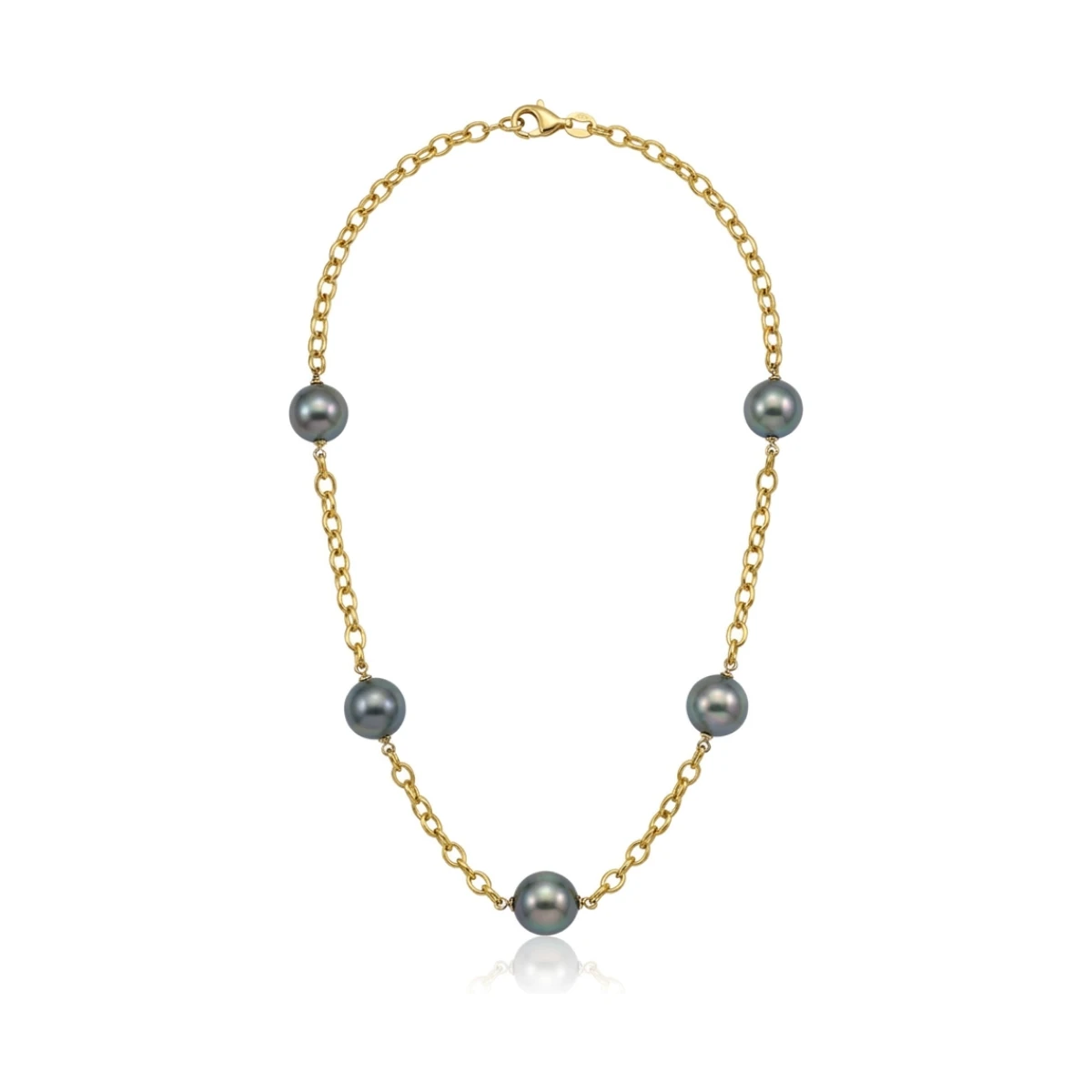 Tahitian Pearl & Oval Chain Link Necklace  |  9ct Yellow Gold