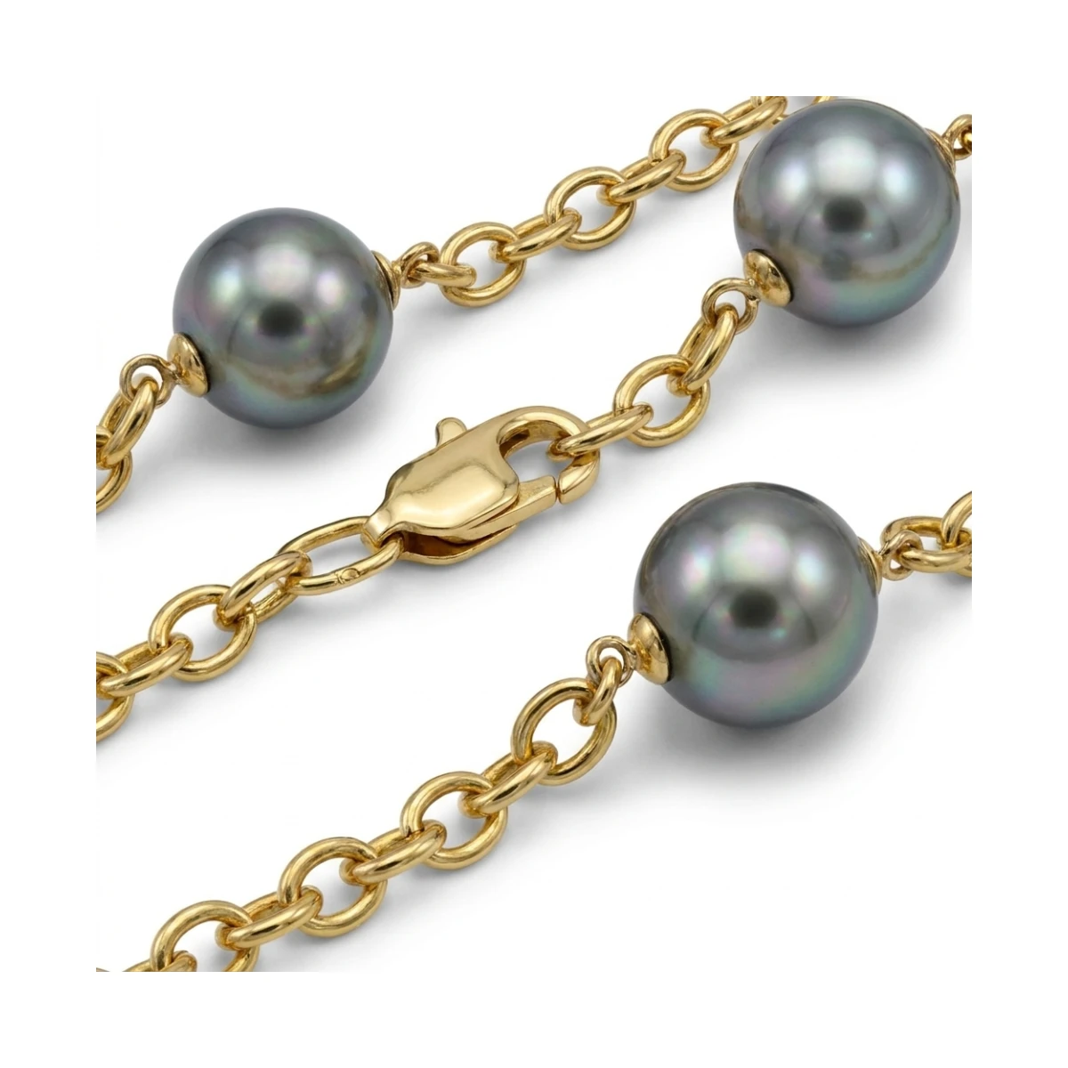 Tahitian Pearl & Oval Chain Link Necklace  |  9ct Yellow Gold