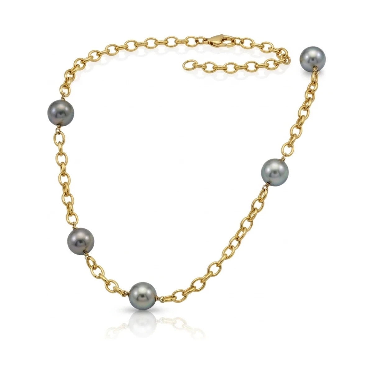 Tahitian Pearl & Oval Chain Link Necklace  |  9ct Yellow Gold
