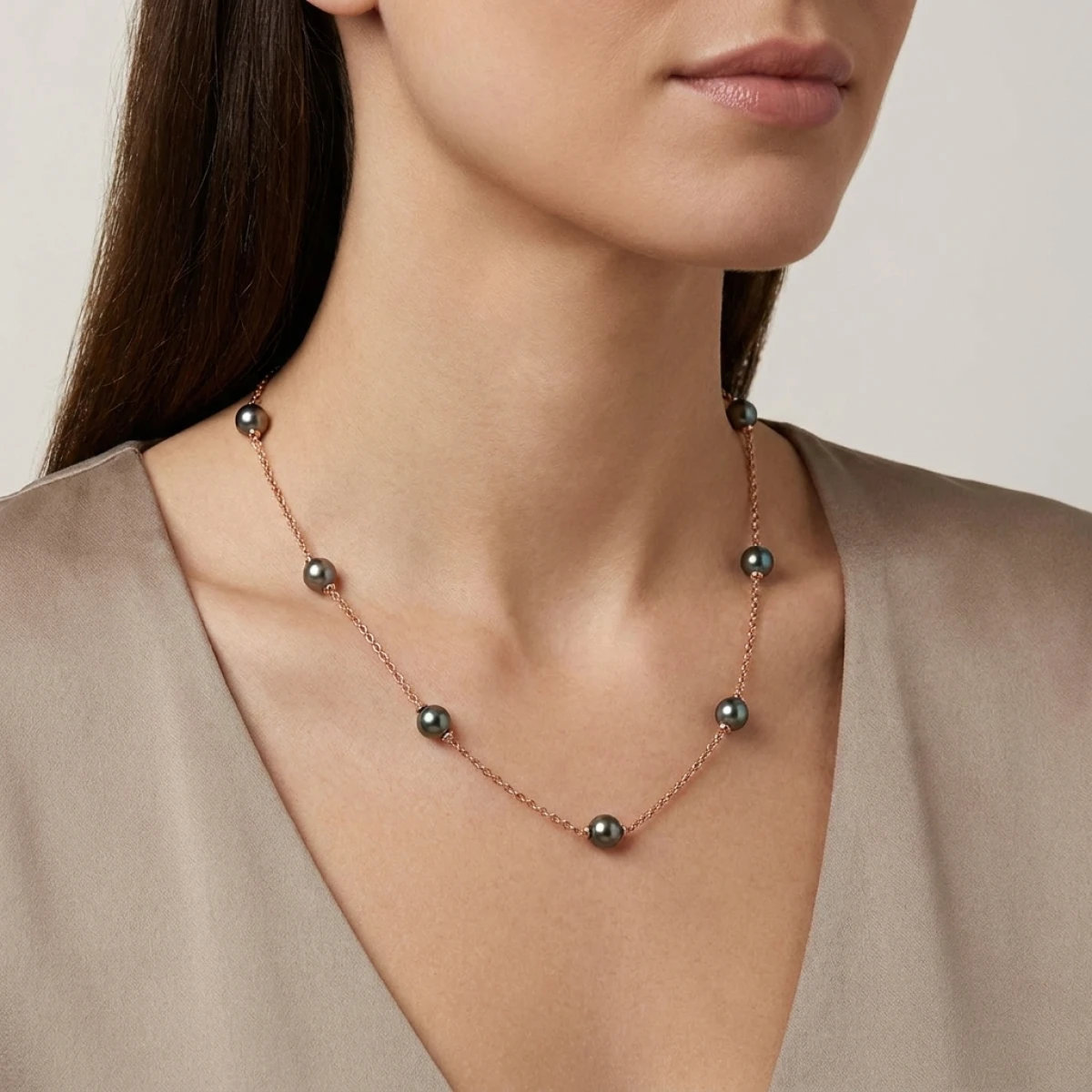 Tahitian Pearl & Chain Link "Mary Berry" Style Necklace  |  9ct Rose Gold