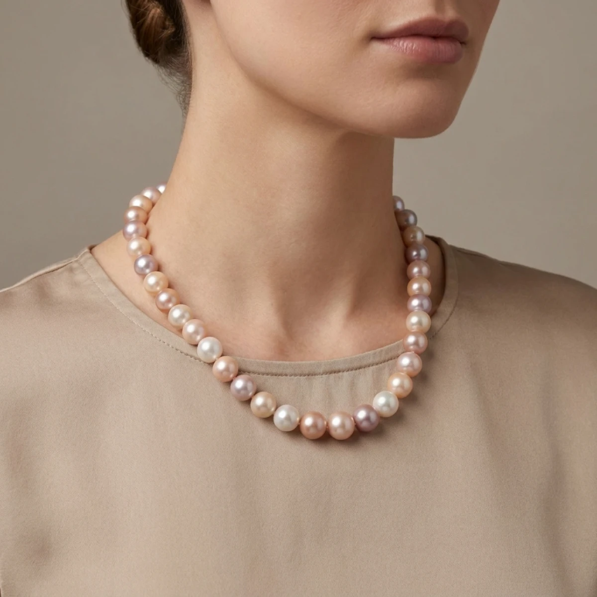 Freshwater Pearl Pastel Multi-Tone Necklace 12 to 15mm