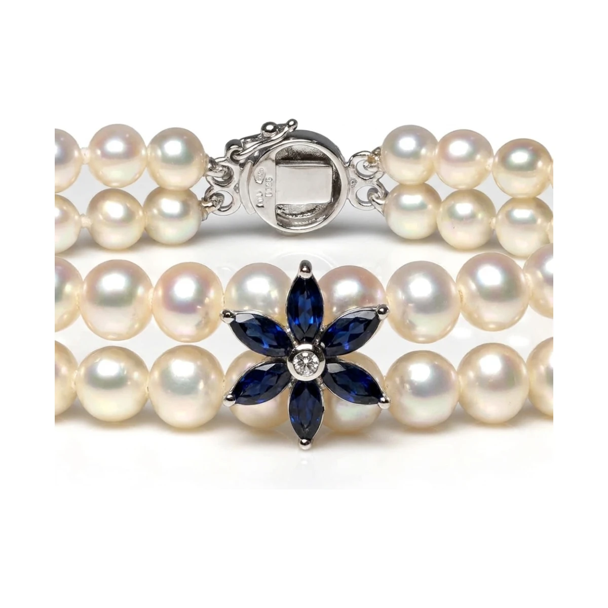 Freshwater Pearl Sapphire & Diamond Two Row Bracelet | 9ct