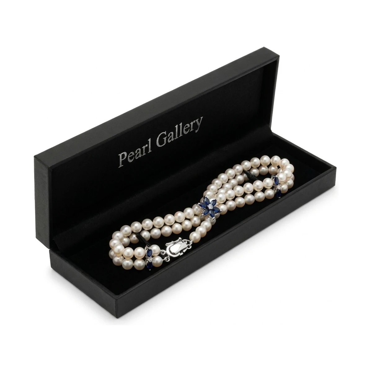 Freshwater Pearl Sapphire & Diamond Two Row Bracelet | 9ct