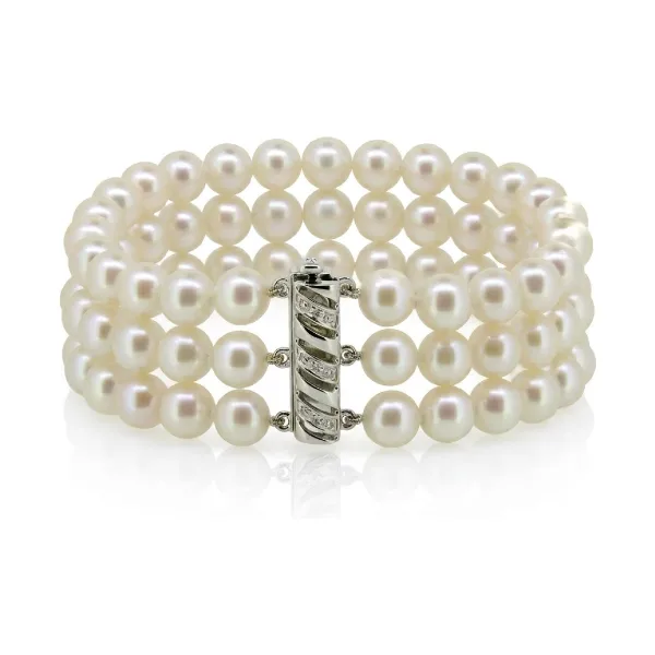 Freshwater Pearl Three Row Bracelet On 18ct White Gold & Diamond Clasp