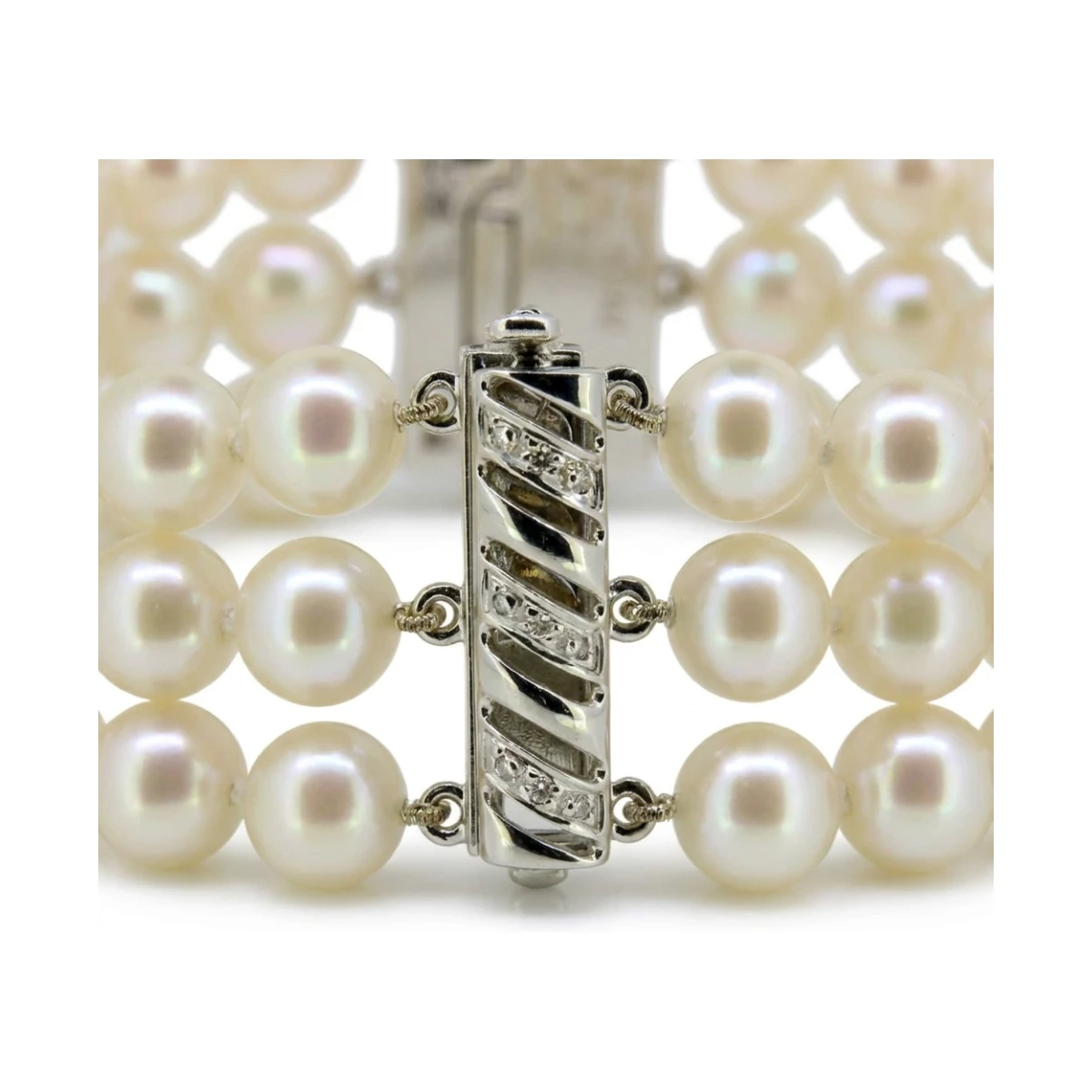 Freshwater Pearl Three Row Bracelet On 18ct White Gold & Diamond Clasp
