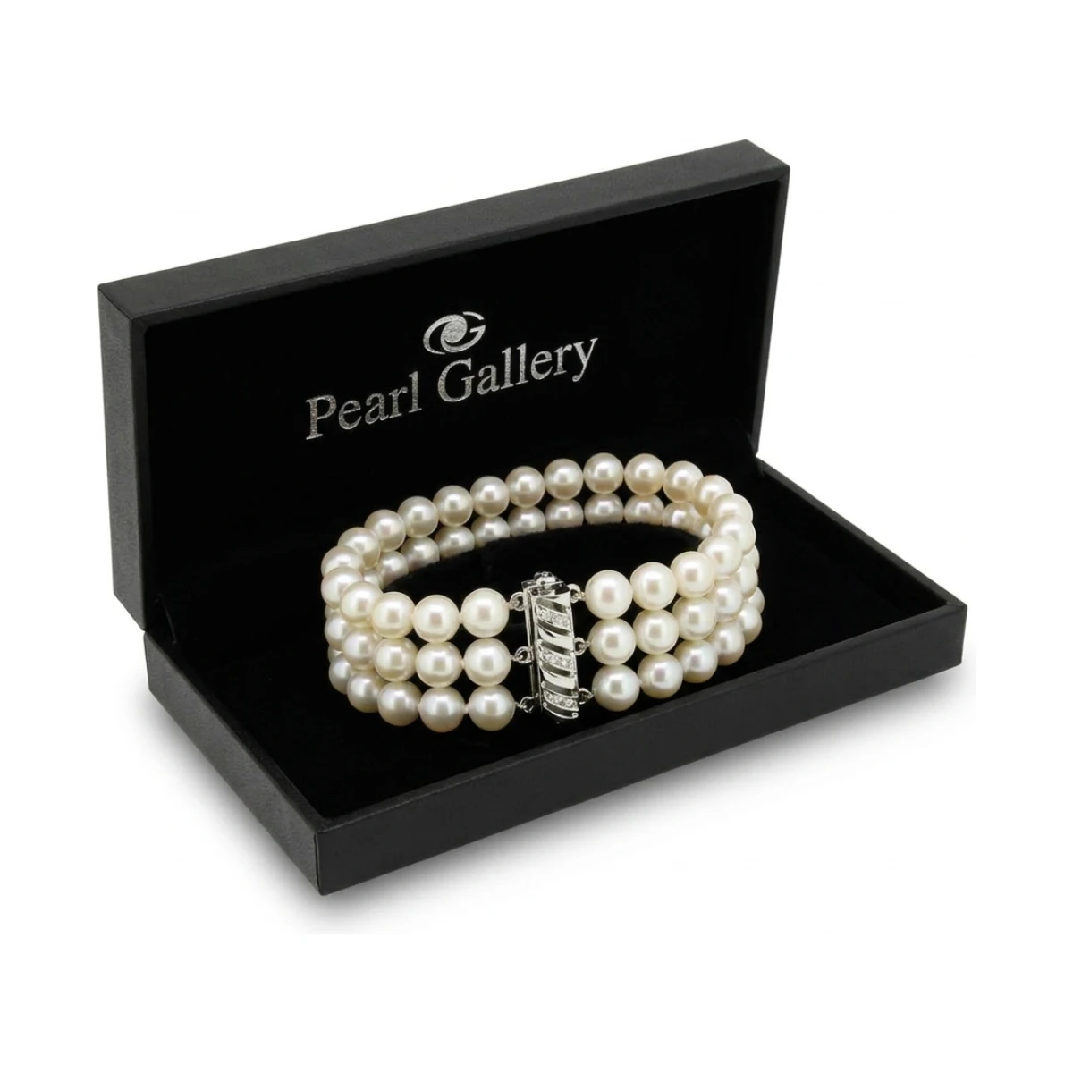Freshwater Pearl Three Row Bracelet On 18ct White Gold & Diamond Clasp