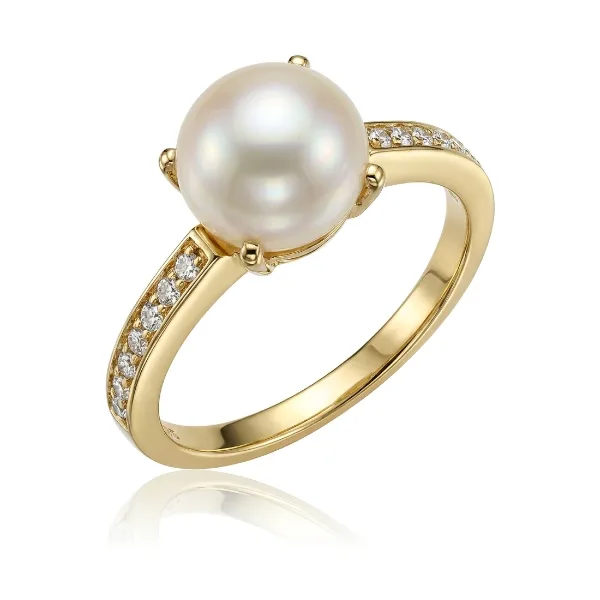Freshwater Pearl & Diamond Contemporary Design Ring|9ct