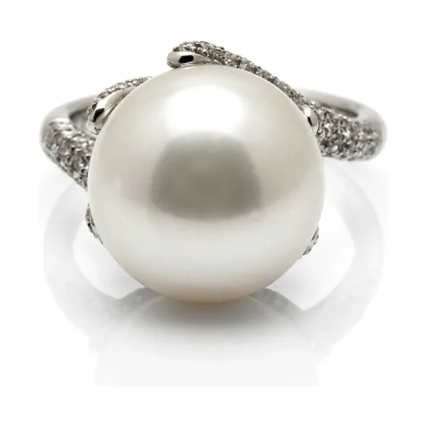South Sea Pearl & Diamond Fancy Design Ring | 18ct White Gold