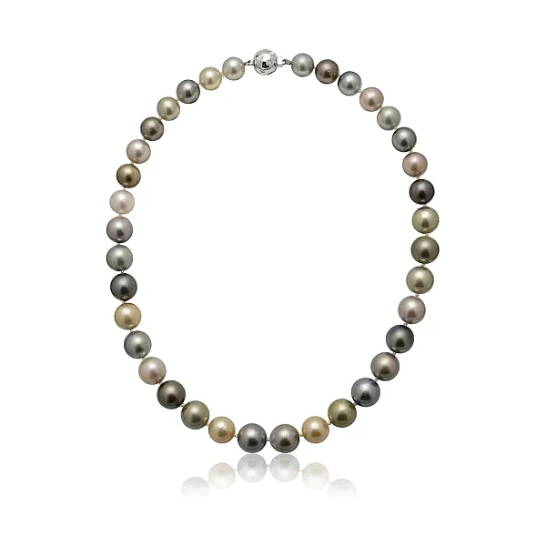 Tahitian Multi-Colour Pearl Necklace With 18ct White Gold Diamond Clasp 9.2 to 11.4 mm