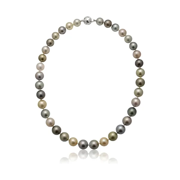 Tahitian Multi-Colour Pearl Necklace With 18ct White Gold Diamond Clasp 9.2 to 11.4 mm