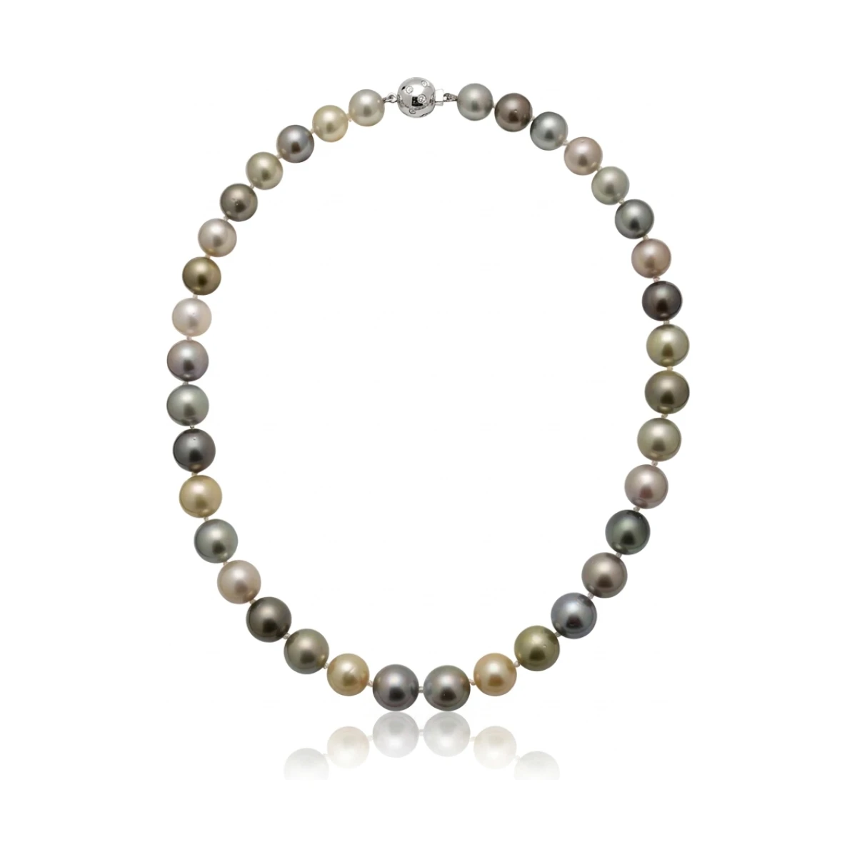 Tahitian Multi-Colour Pearl Necklace With 18ct White Gold Diamond Clasp 9.2 to 11.4 mm