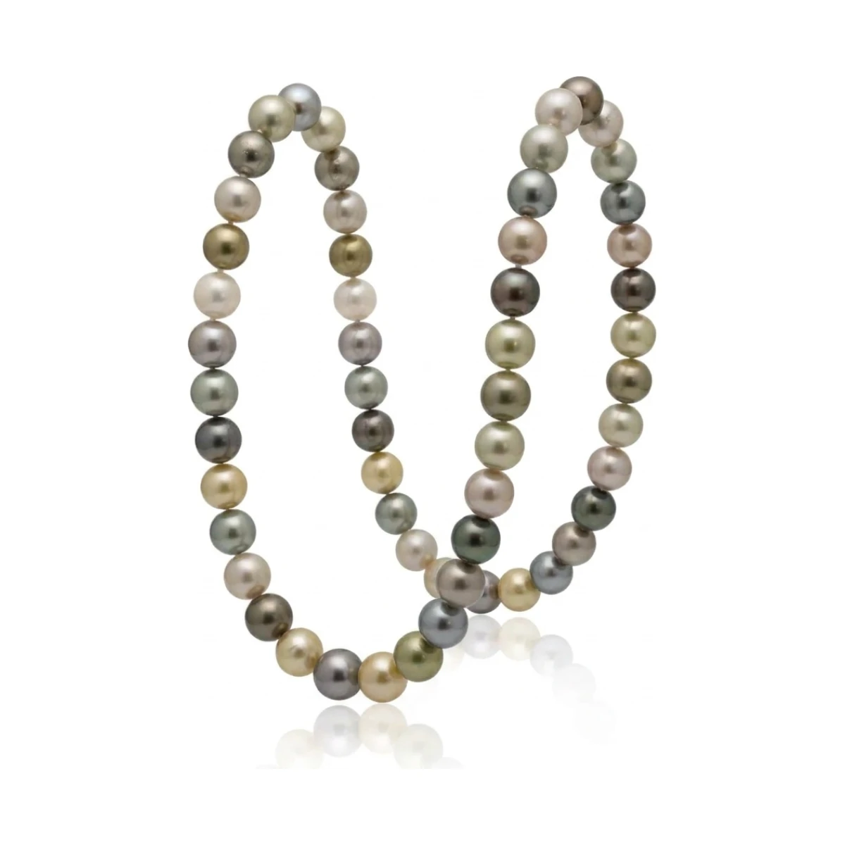 Tahitian Multi-Colour Pearl Necklace With 18ct White Gold Diamond Clasp 9.2 to 11.4 mm