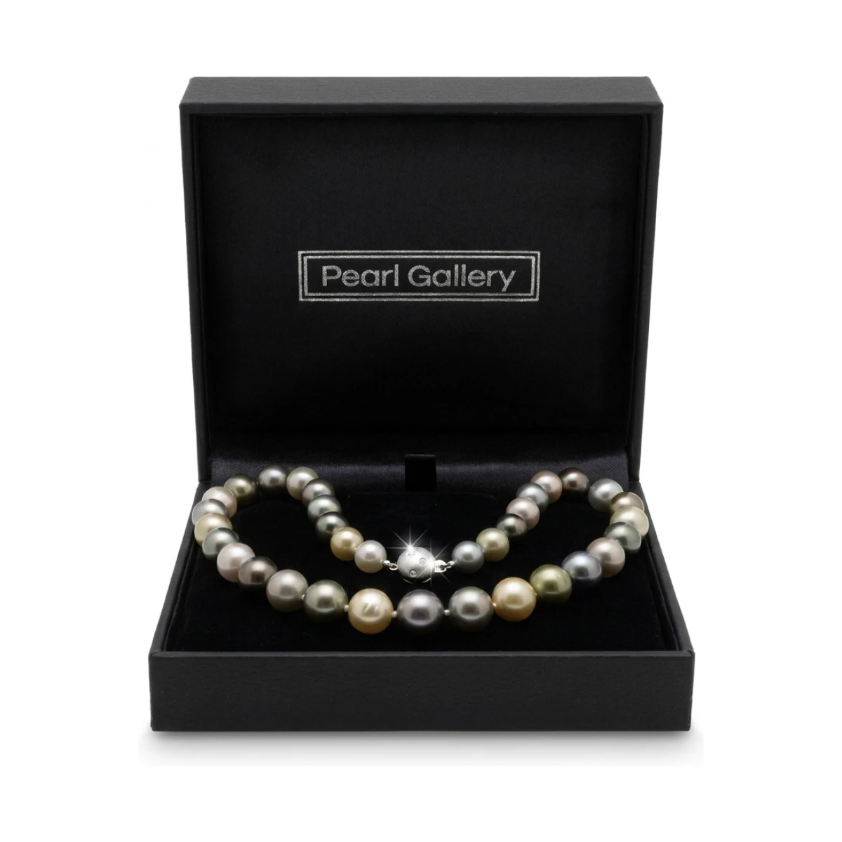 Tahitian Multi-Colour Pearl Necklace With 18ct White Gold Diamond Clasp 9.2 to 11.4 mm
