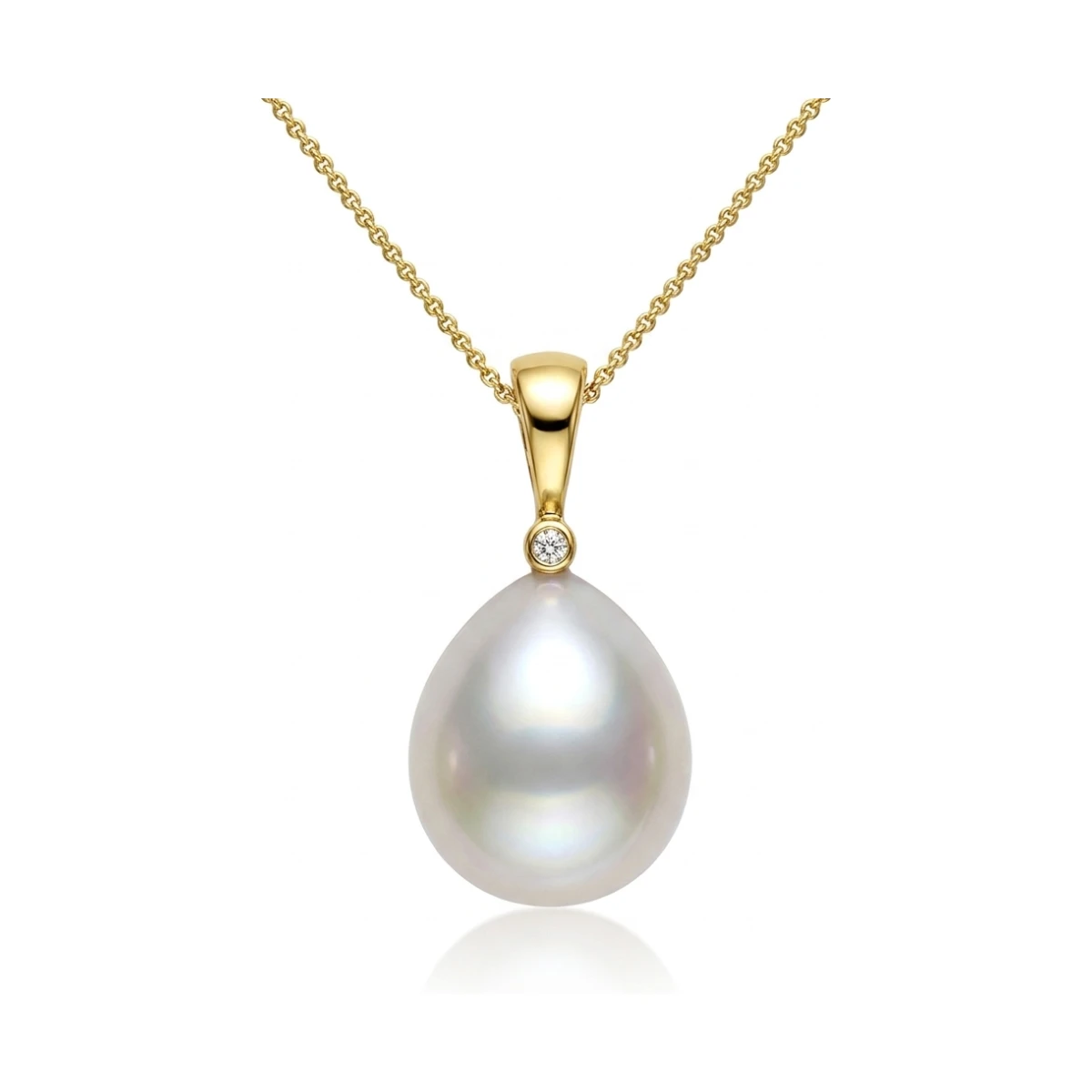 Freshwater Pearl & Diamond Drop Simple Pendant | 9ct Yellow Gold