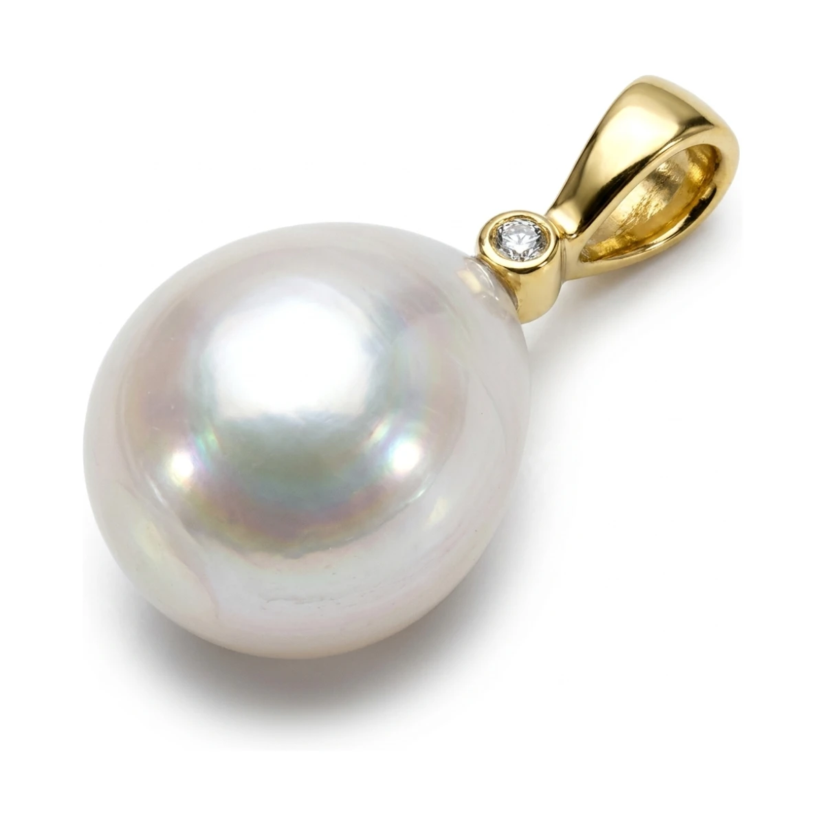 Freshwater Pearl & Diamond Drop Simple Pendant | 9ct Yellow Gold