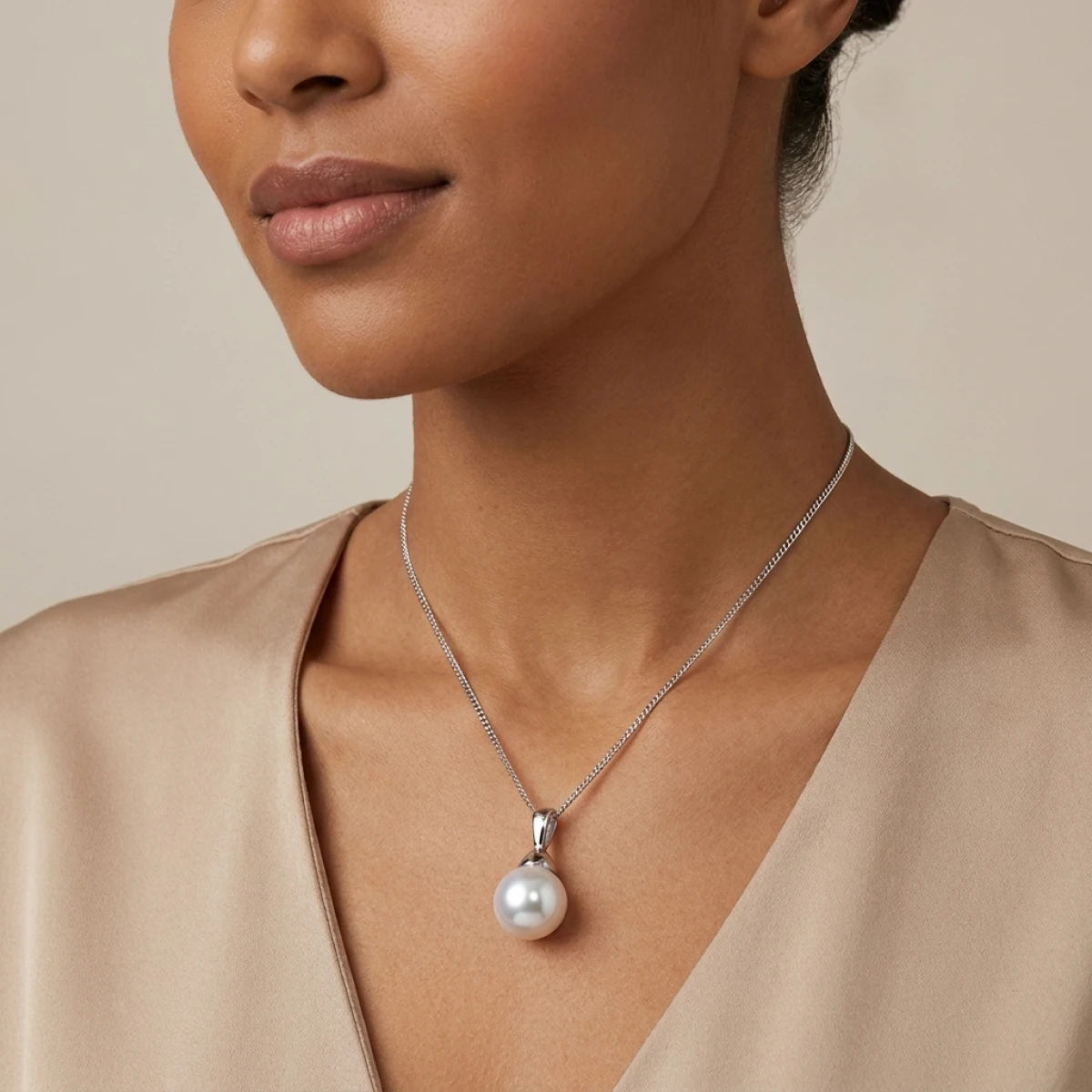 Akoya Pearl Bell Cap Simple Pendant  |  9ct White Gold