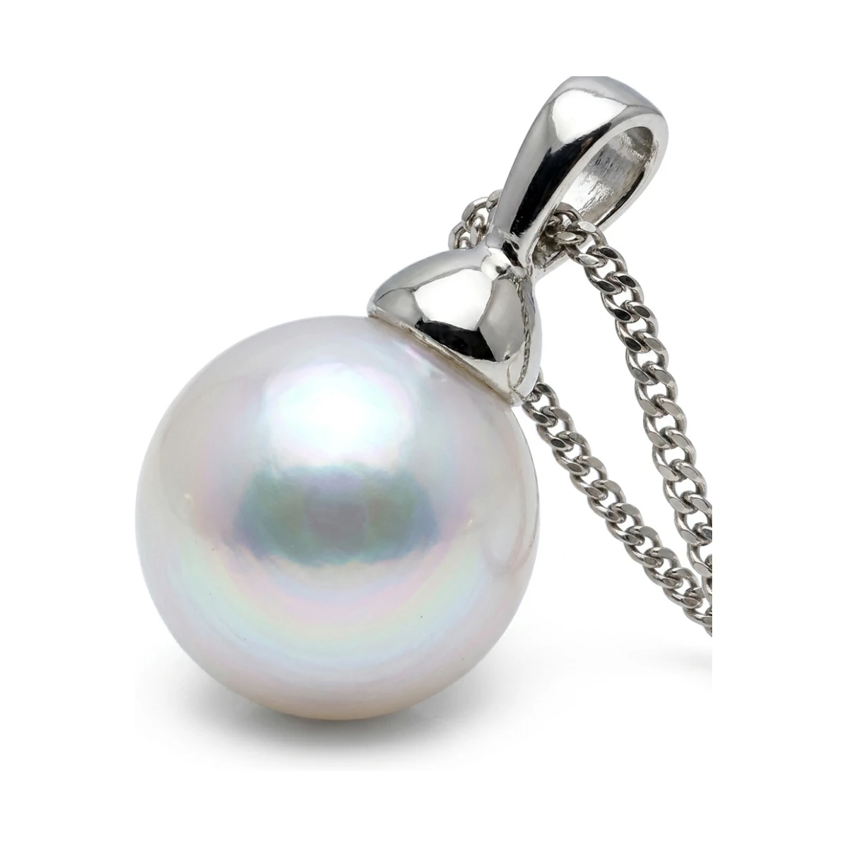Akoya Pearl Bell Cap Simple Pendant  |  9ct White Gold