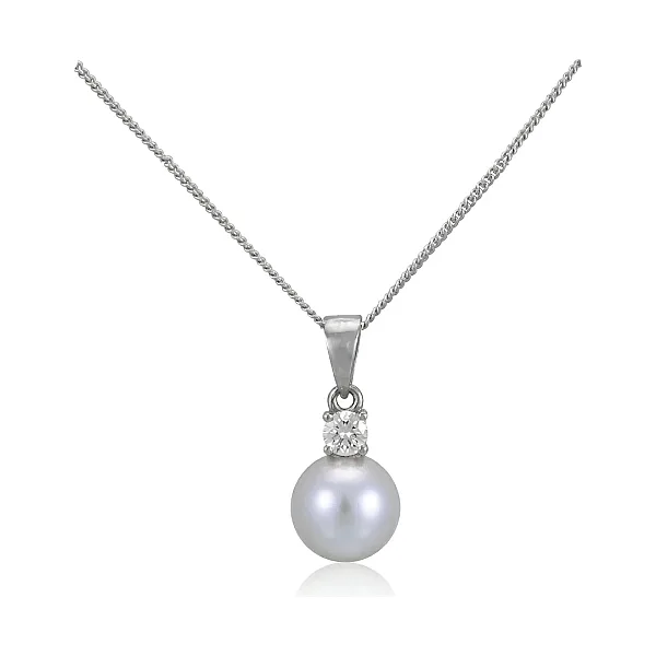 Akoya Pearl & Diamond 4 Claw Pendant  |  18ct White Gold