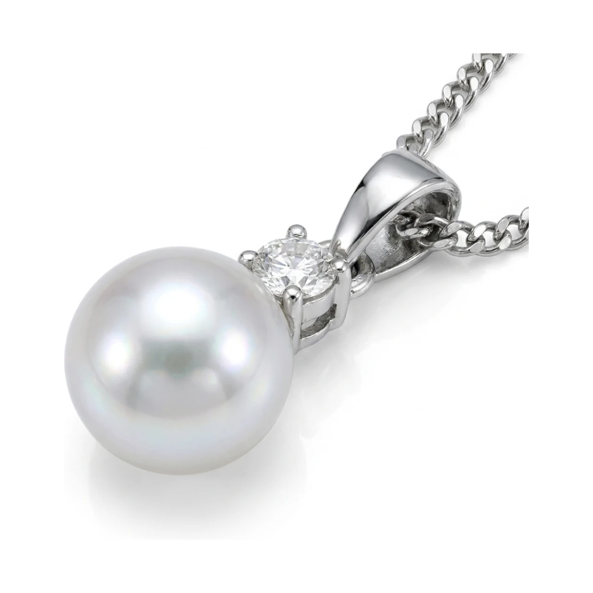Akoya Pearl & Diamond 4 Claw Pendant  |  18ct White Gold