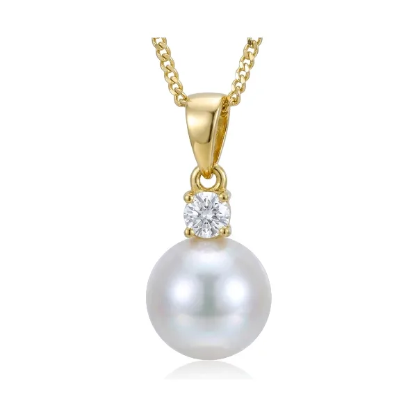 Akoya Pearl & Diamond 4 Claw Pendant  |  18ct Yellow Gold