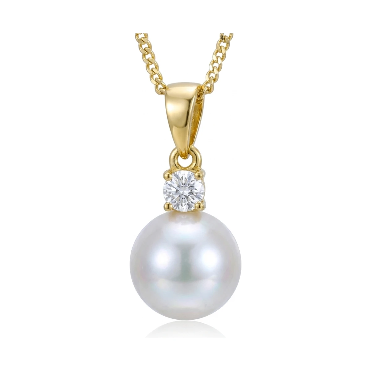Akoya Pearl & Diamond 4 Claw Pendant  |  18ct Yellow Gold