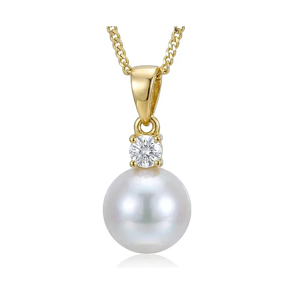 Akoya Pearl & Diamond 4 Claw Pendant  |  18ct Yellow Gold