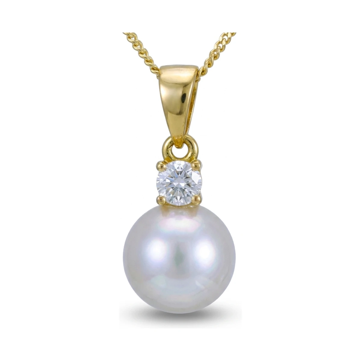 Akoya Pearl & Diamond 4 Claw Pendant  |  18ct Yellow Gold