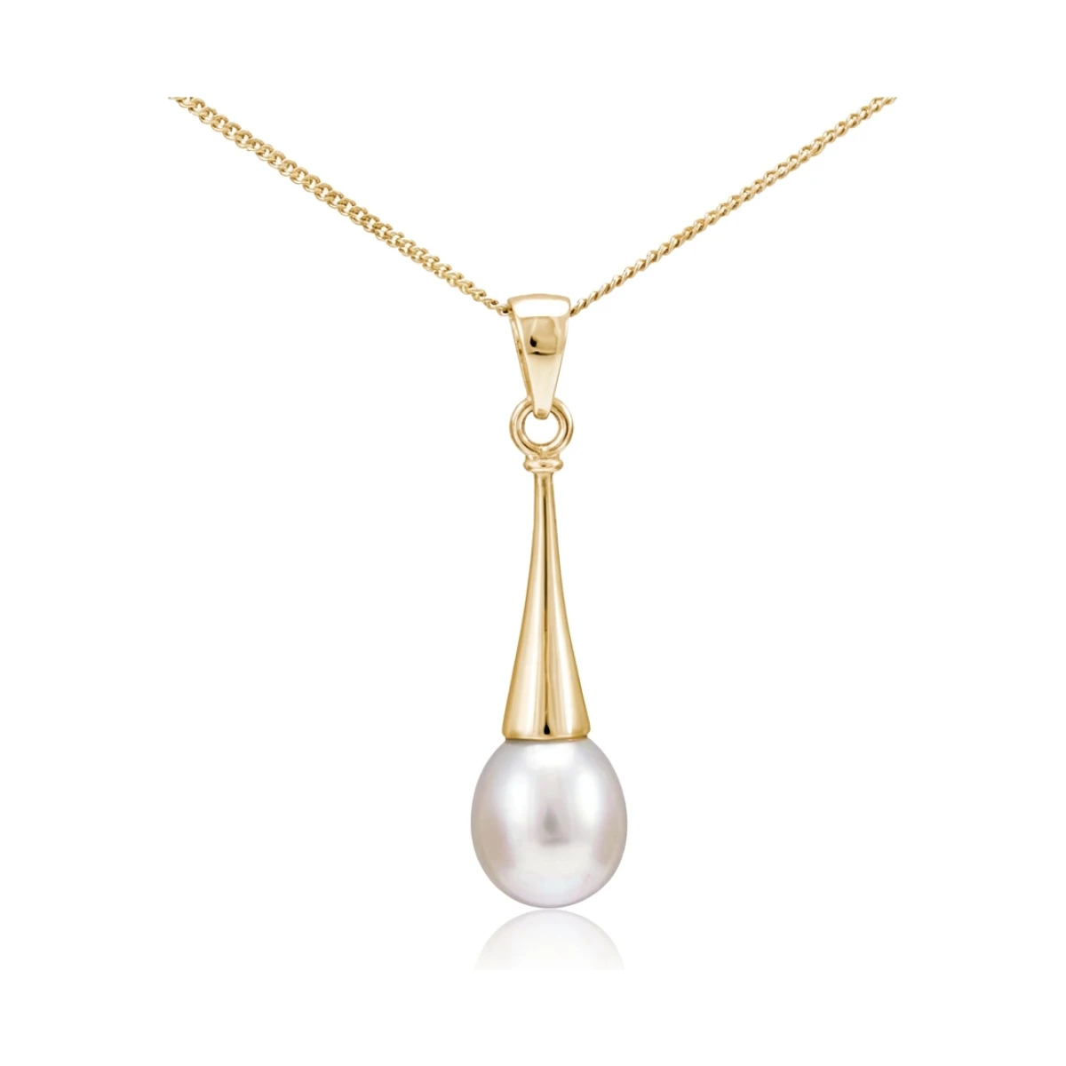 Contemporary Freshwater Pearl Fluted Drop Design Pendant  |  9ct Yellow Gold