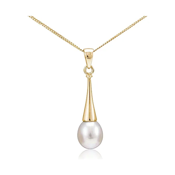 Contemporary Freshwater Pearl Fluted Drop Design Pendant  |  9ct Yellow Gold