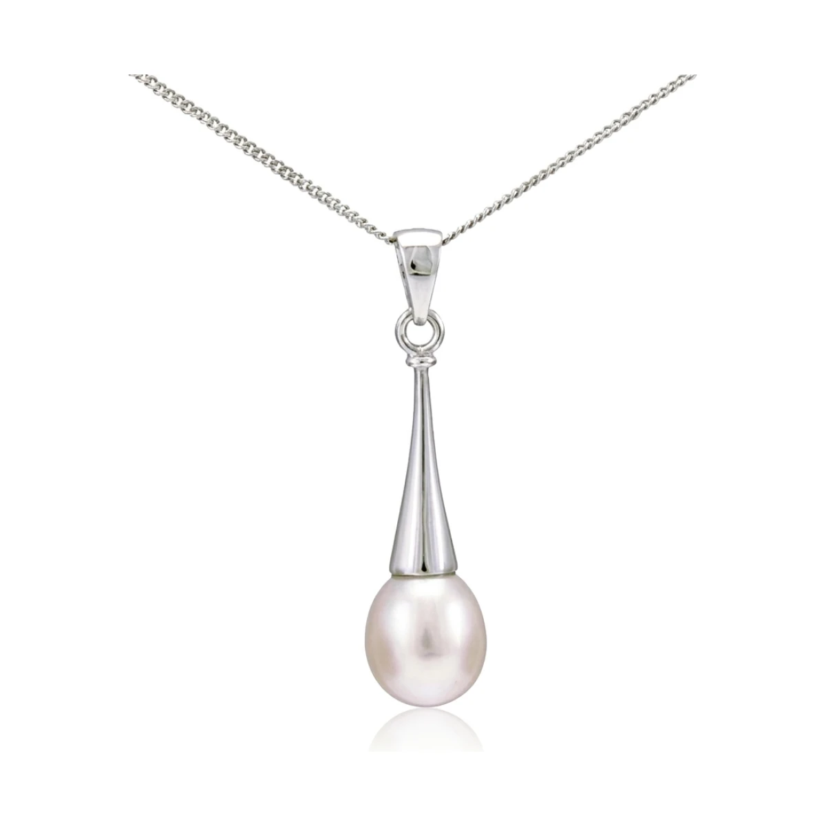 Contemporary Freshwater Pearl Fluted Drop Design Pendant  |  9ct White Gold