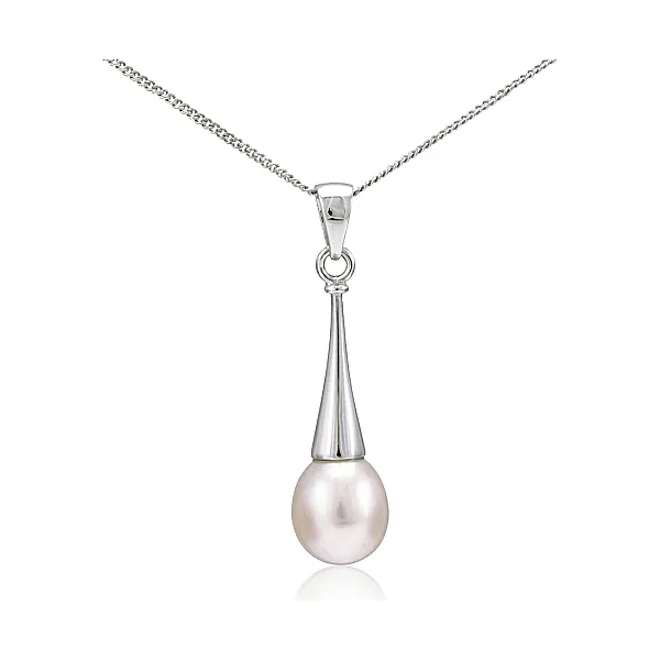 Contemporary Freshwater Pearl Fluted Drop Design Pendant  |  9ct White Gold