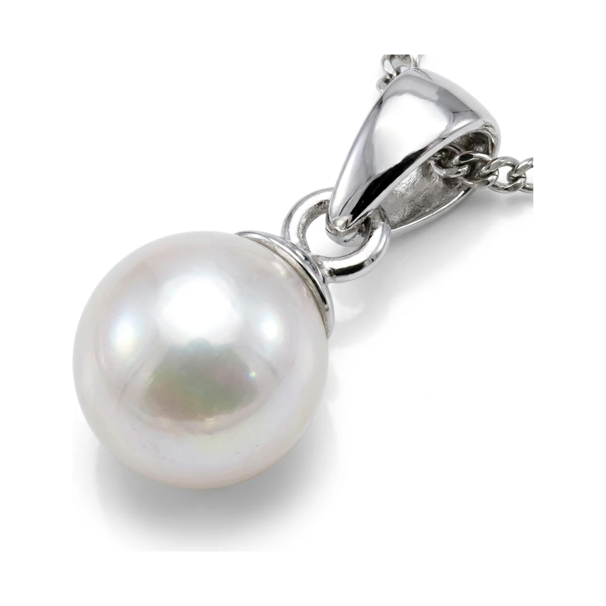 Contemporary Freshwater Pearl Fluted Drop Design Pendant  |  9ct White Gold