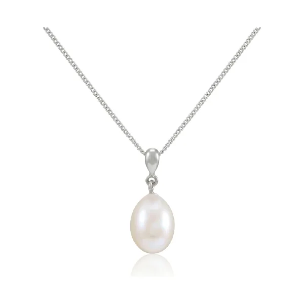 Freshwater Pearl Simple inverted Pear-Shape Design Pendant  |  9ct White Gold