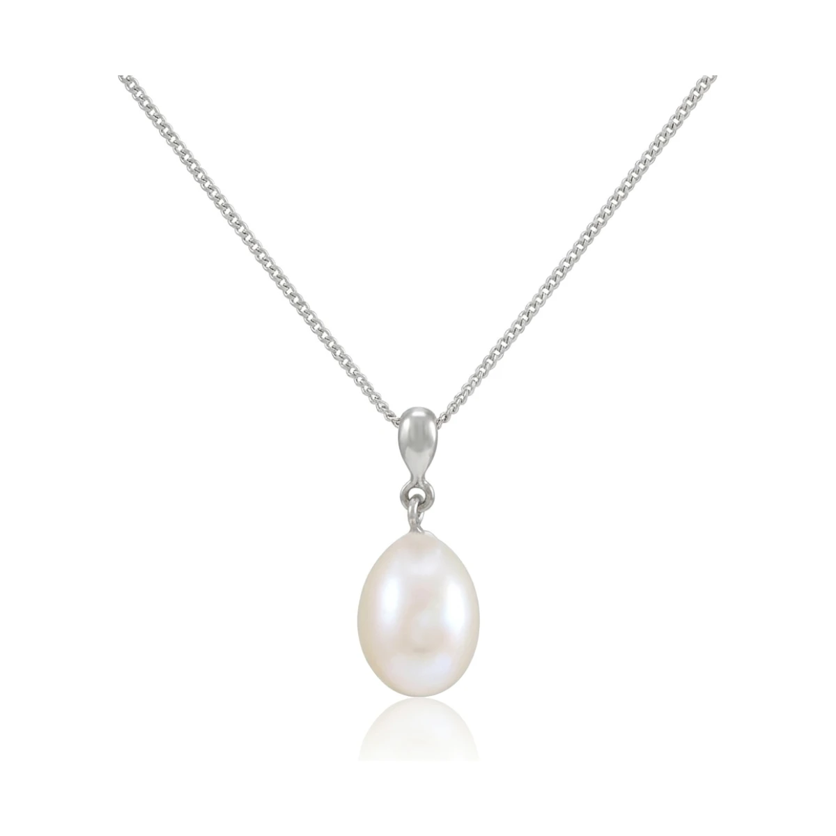 Freshwater Pearl Simple inverted Pear-Shape Design Pendant  |  9ct White Gold