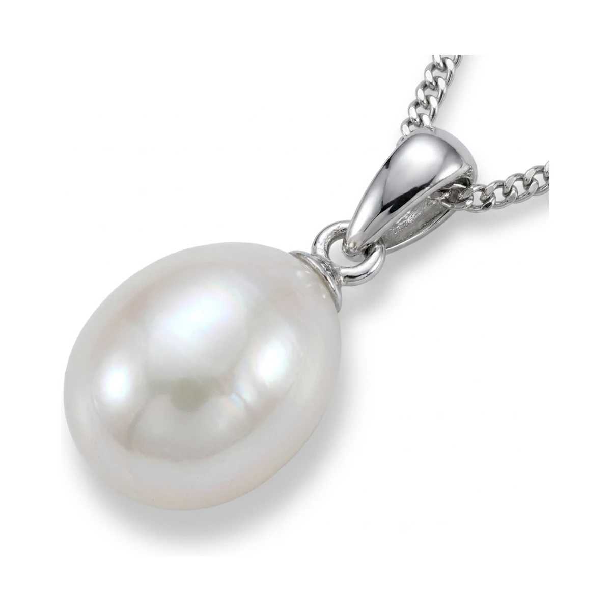 Freshwater Pearl Simple inverted Pear-Shape Design Pendant  |  9ct White Gold