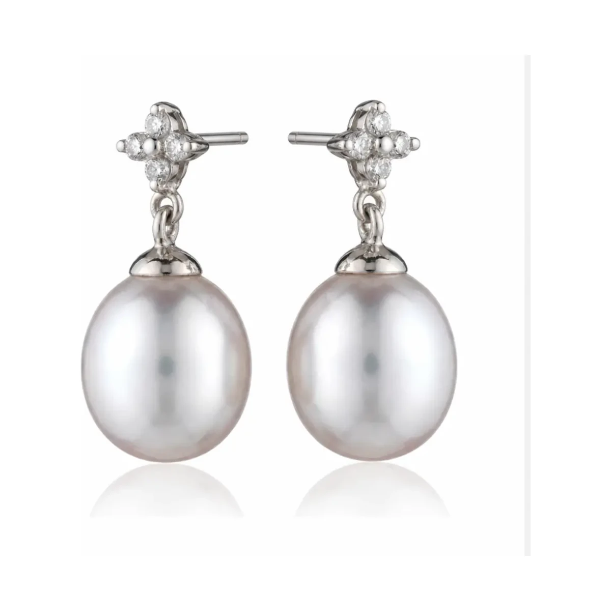 Diamond & Freshwater Cultured Pearl Drop Earrings  |  9ct White Gold