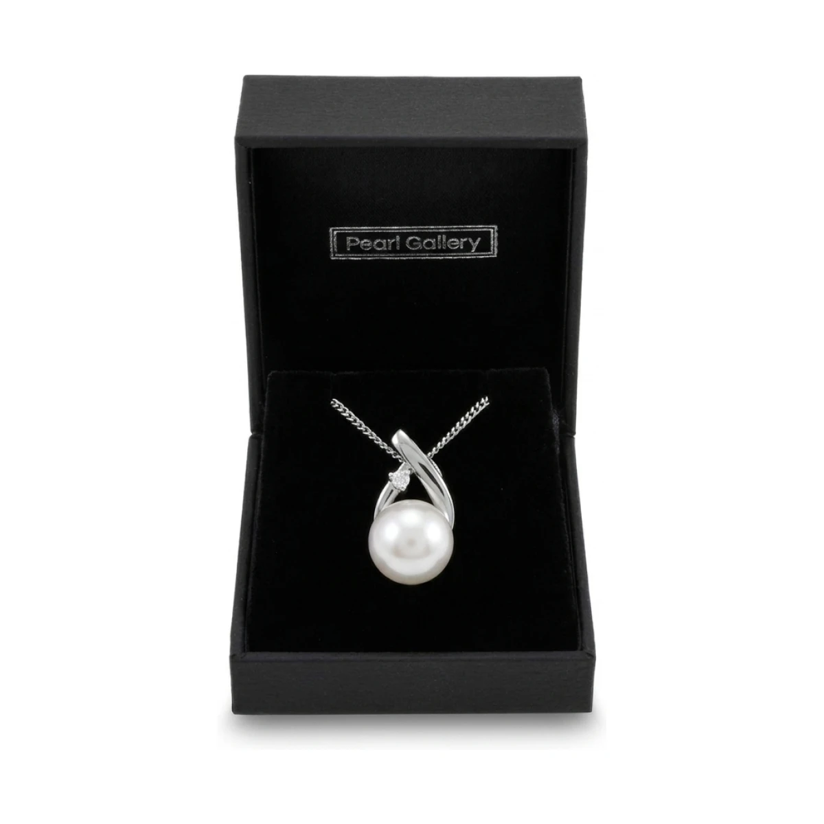 Freshwater Pearl & Claw Set Diamond Loop Design Pendant  |  9ct White Gold